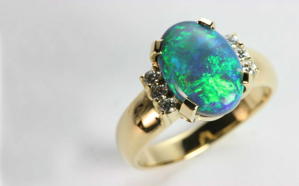 Bespoke, one-off, customised, hand made Opal ring by Goldfields Jewellers of Queenstown.